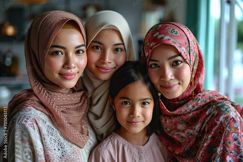 Portrait of a Happy Asian Muslim Family in Traditional Clothes Portrait of a Happy Asian Muslim Family in Traditional Clothes
