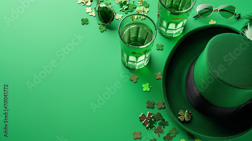 St. Patrick's day accessory with green background. copy space