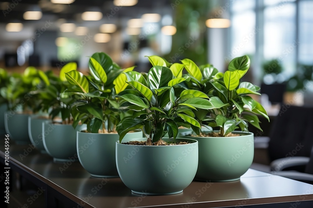 Productive workspace scenes with vibrant office plants, promoting a harmonious environment fostering focus, creativity, and well-being Productive workspace scenes with vibrant office plants, promoting a harmonious environment fostering focus, creativity, and well-being