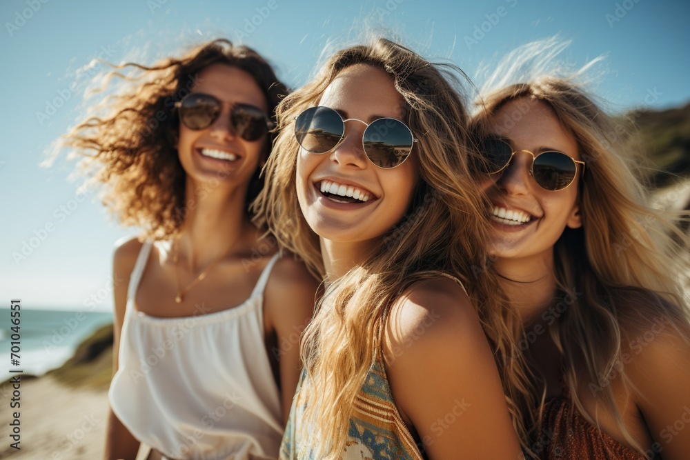 Friends enjoying summer outdoors with laughter, sunshine, and carefree moments, creating happy memories together Friends enjoying summer outdoors with laughter, sunshine, and carefree moments, creating happy memories together