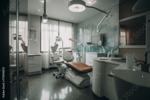 Inside dental clinic with equipment. Generative AI © Maria