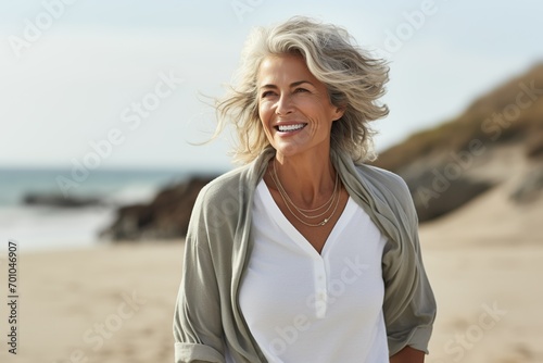 Senior woman enjoys a daytime walk outdoors