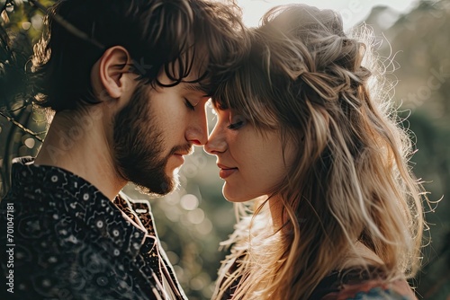 Portrait of a young couple in love outdoors. Man and woman in love.