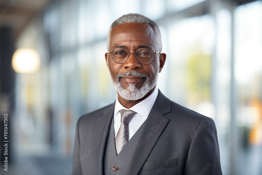 Fototapeta premium Portrait of an African American businessman, exuding confidence, professionalism, and a strong sense of leadership