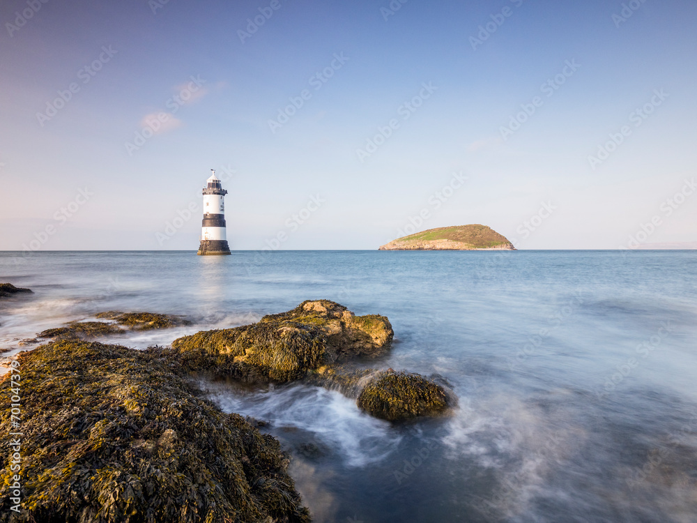 Penmon Lighthouse and Puffin Island, Anglesey, North Wales.