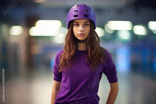 Confident Teen Skater in Purple Helmet © Andrii 