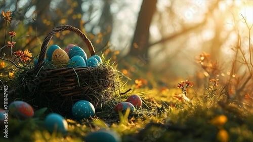 Easter basket in nature. photo