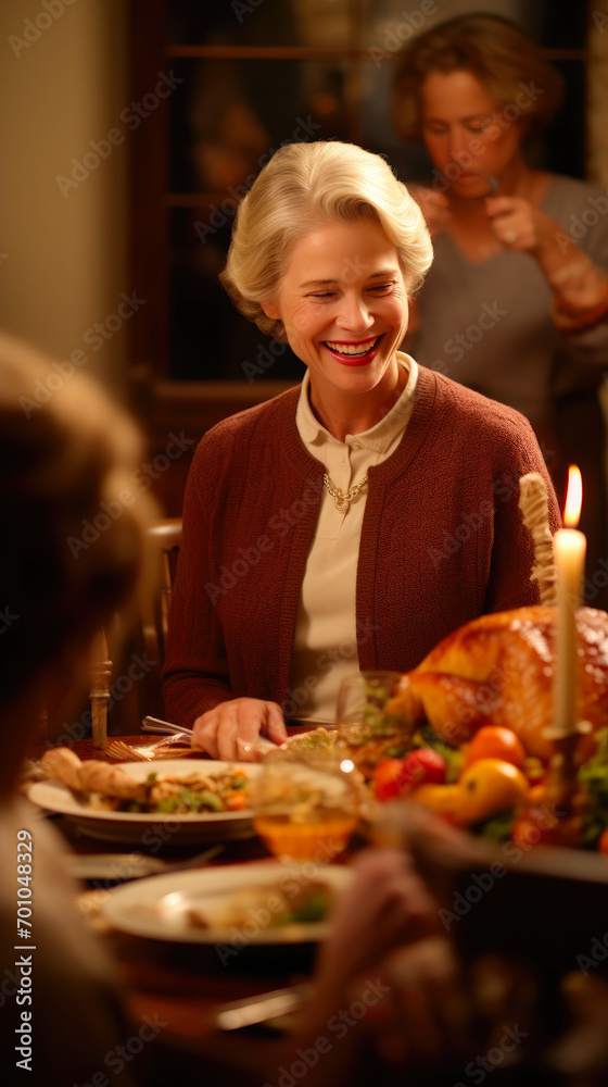 Senior Lady Hosting Festive Thanksgiving Dialogue Senior Lady Hosting Festive Thanksgiving Dialogue