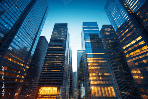 Urban Office Towers Illuminated in the Evening