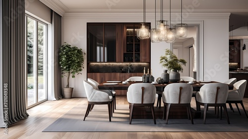 Modern classic dining area with a blend of minimalist and timeless design elements