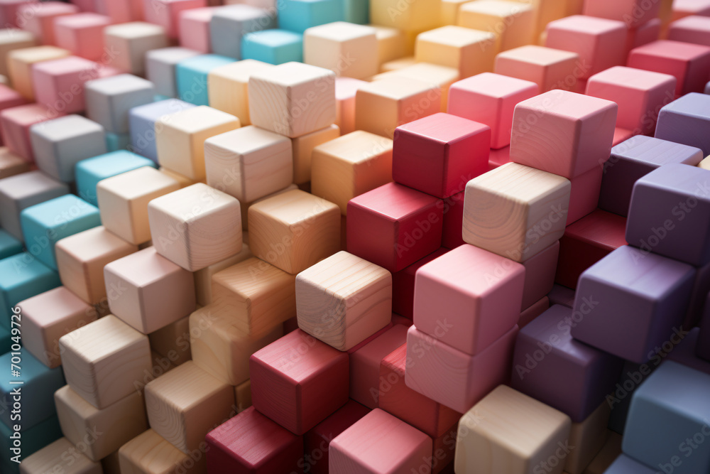 Multicolored 3D cubes in an array with soft lighting Multicolored 3D cubes in an array with soft lighting