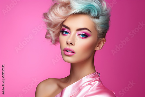 Bright portrait of a beautiful young woman. Copy space for text