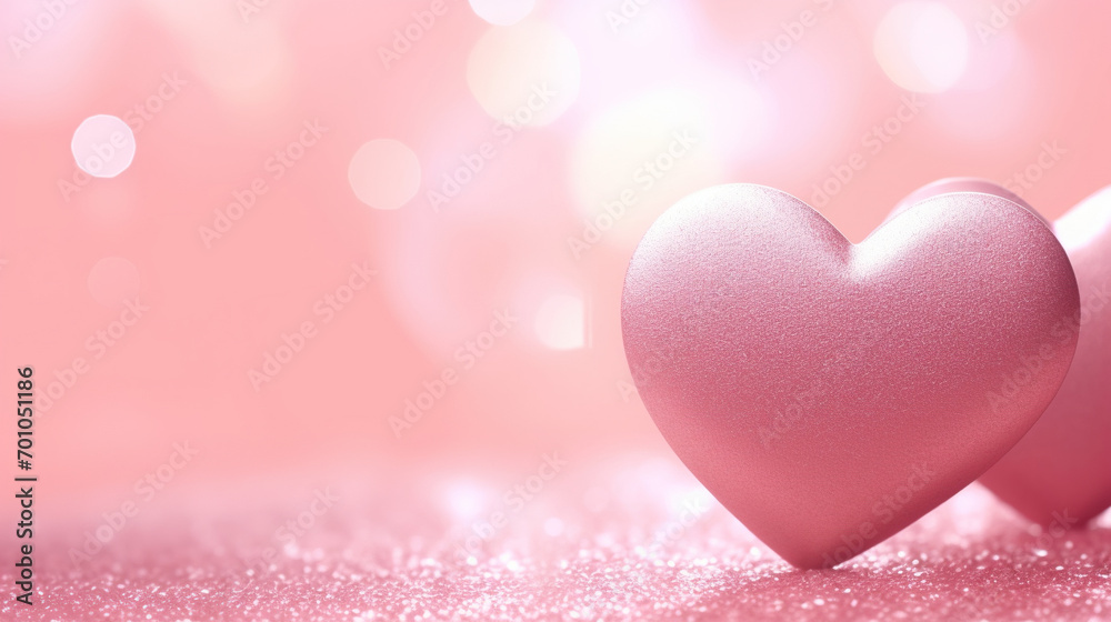 Pink Heart Shapes Glowing Love on Abstract Glittering Light Background. Ideal for Valentine's Day, Mother's Day, Women's Day, and Celebratory Concepts