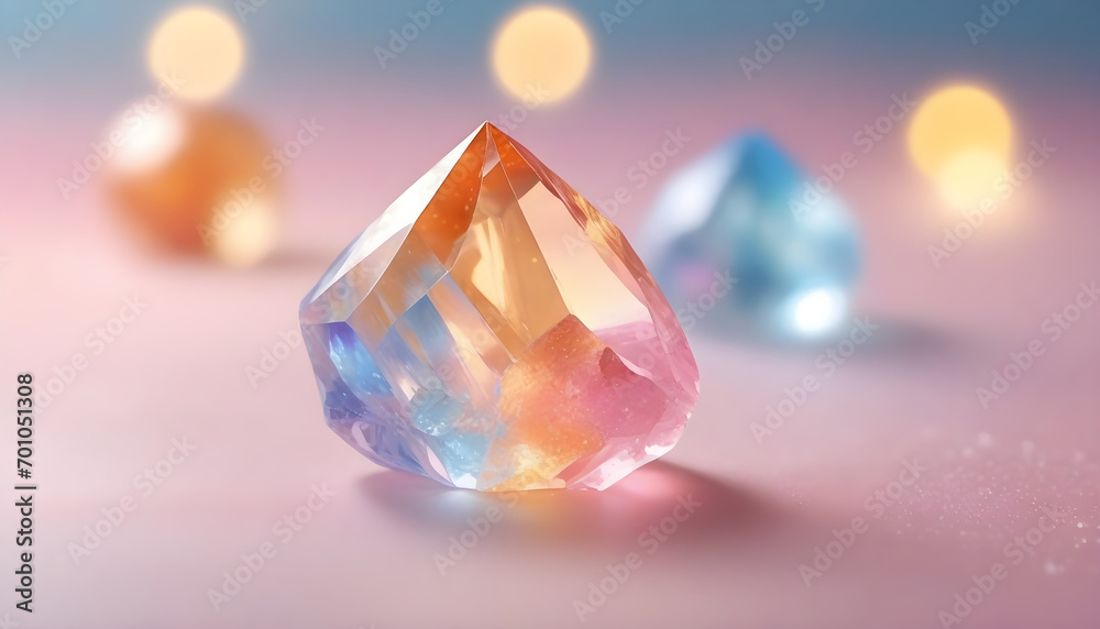Crystal clear hearts colorful pastel with blurred bokeh. Valentine background. banner Crystal clear hearts colorful pastel with blurred bokeh. Valentine background. banner