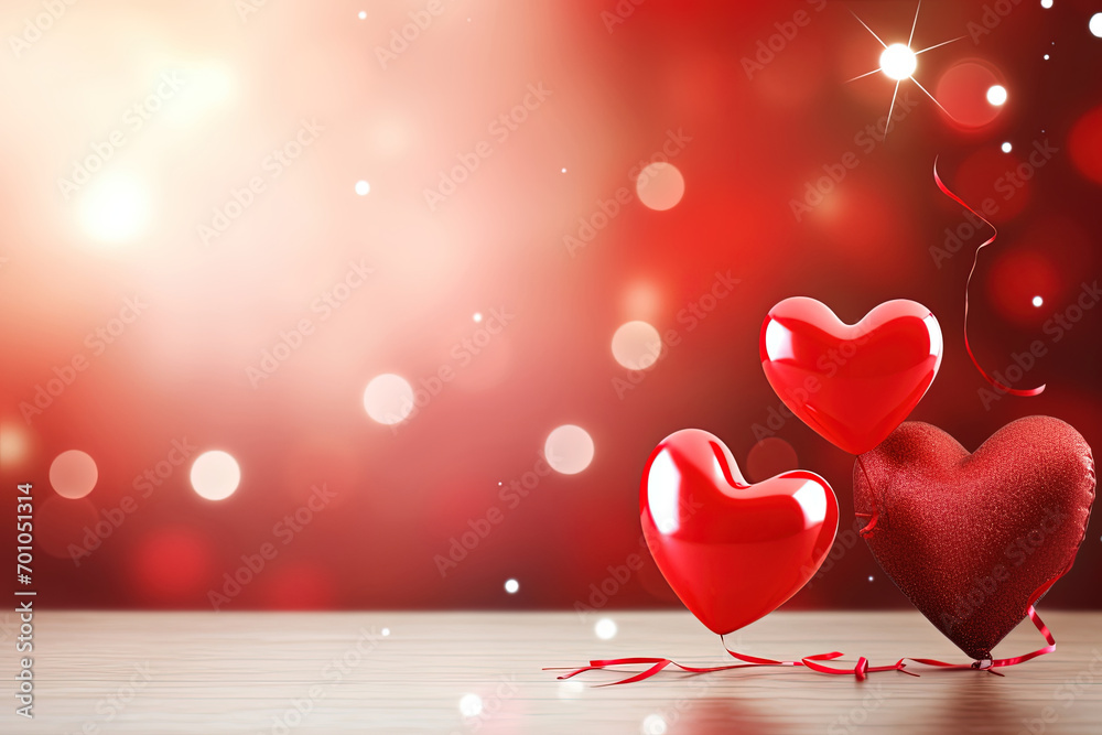 3D Red Heart-Shaped Hot Air Balloon with Pink Bokeh Background and Glitter Ribbons. Perfect for Holiday and Valentine's Day Concepts 3D Red Heart-Shaped Hot Air Balloon with Pink Bokeh Background and Glitter Ribbons. Perfect for Holiday and Valentine's Day Concepts