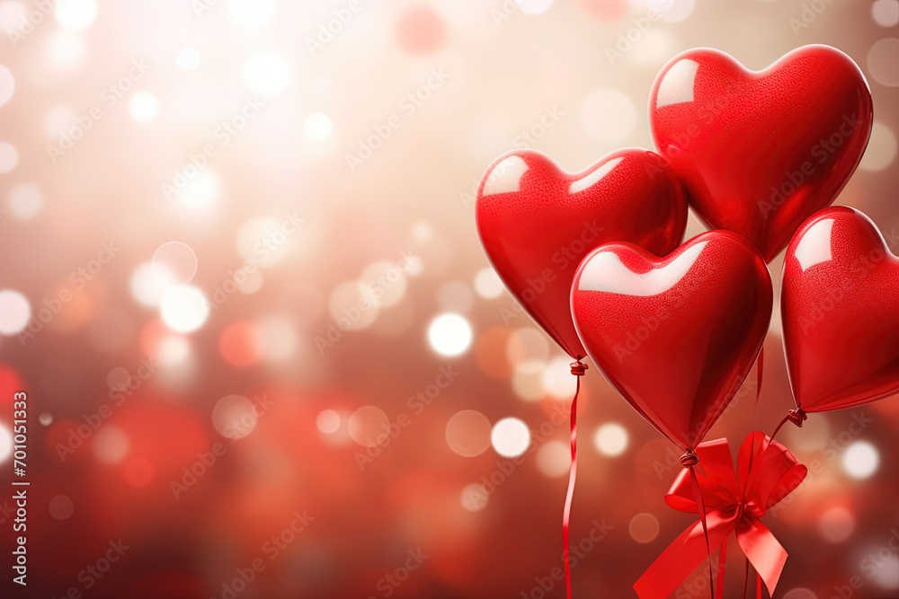 3D Red Heart-Shaped Hot Air Balloon with Pink Bokeh Background and Glitter Ribbons. Perfect for Holiday and Valentine's Day Concepts 3D Red Heart-Shaped Hot Air Balloon with Pink Bokeh Background and Glitter Ribbons. Perfect for Holiday and Valentine's Day Concepts