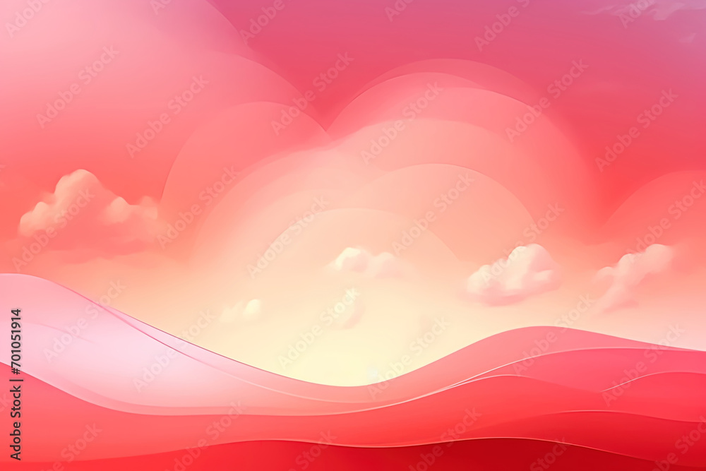 Red Rainbow Sky with Pastel Abstract Watercolor Illustration Landscape background. Smooth Wallpaper with Sunny for a Couple's Sweet Love Valentine's Day Card Poster