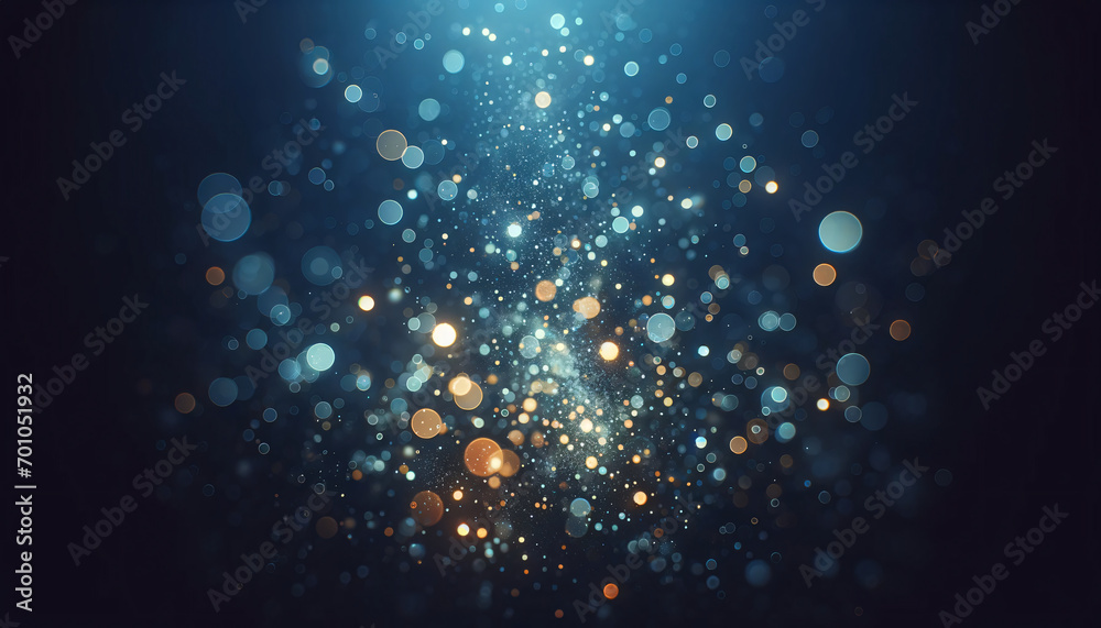 An abstract image showcasing particle bokeh effects against a dark blue background. The composition should include numerous particles of varying. Created by using generative AI tools An abstract image showcasing particle bokeh effects against a dark blue background. The composition should include numerous particles of varying. Created by using generative AI tools