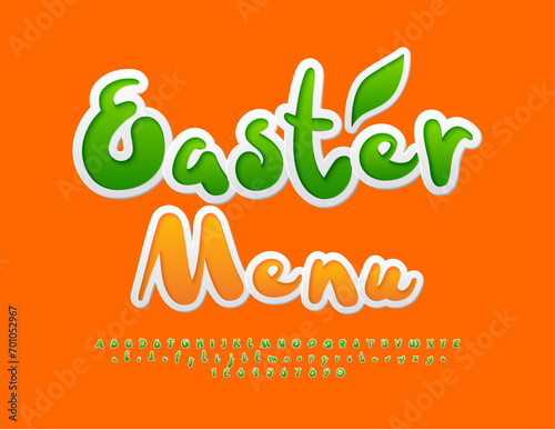 Vector advertising poster Easter Menu. Funny Green Font. Set of handwritten Alphabet Letters and Numbers