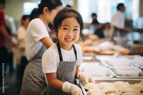 Young Volunteer Serving Food at a Community Shelter 
 photo