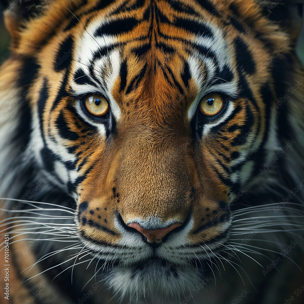 Stunning Tiger Close-Up Portrait in Natural Habitat Stunning Tiger Close-Up Portrait in Natural Habitat