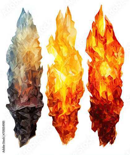 Three Types of Fire on a White Background