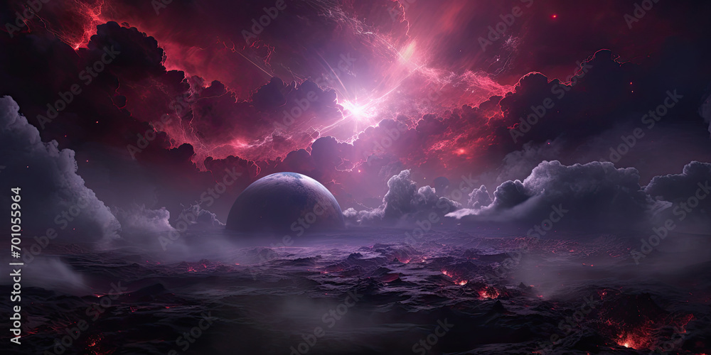 A Stunning Space Scene with Majestic Clouds and Enchanting Planets