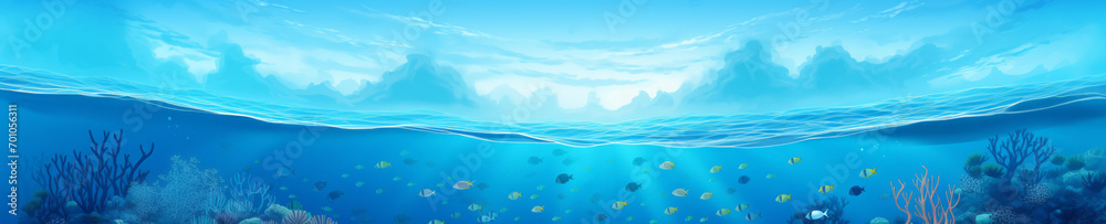 Abstract background with underwater theme, web site header or footer template - obrazy, fototapety, plakaty 