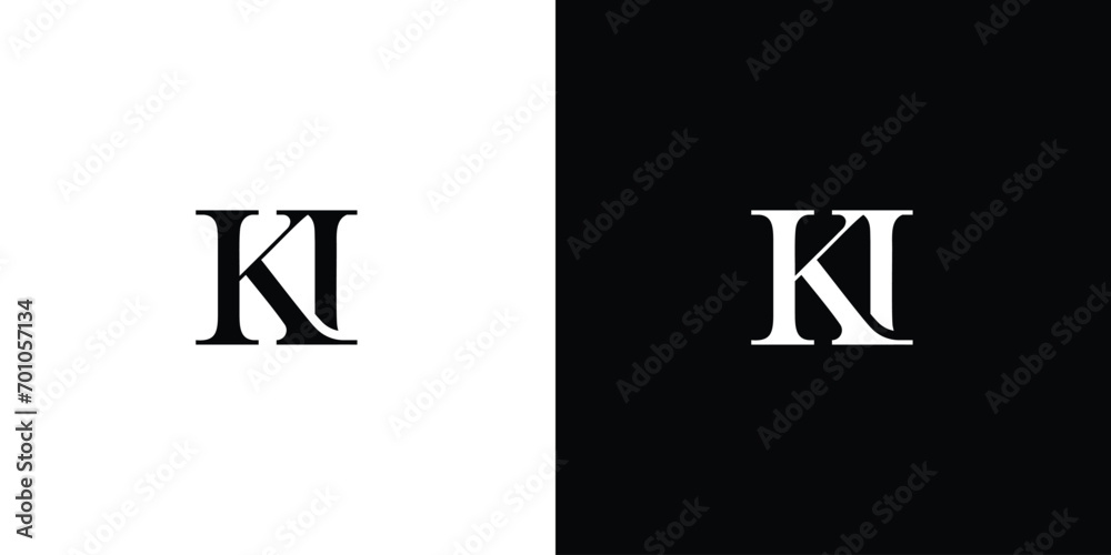 Abstract Alphabet letters Initials Monogram logo KI or KI in black and white color Abstract Alphabet letters Initials Monogram logo KI or KI in black and white color