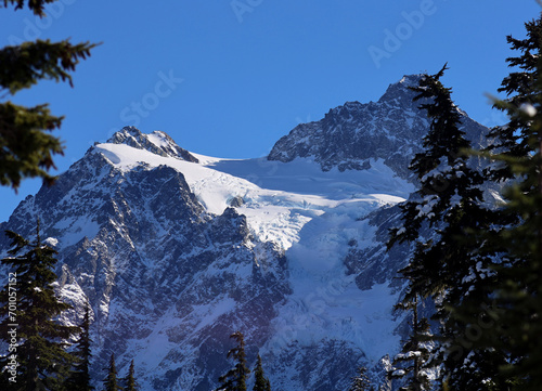 Cravices of galcier at Mount Shuksan in Cascadia Mountains photo