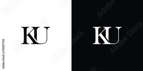 The abstract UK or KU Abstract Letters Logo monogram in black and white color photo