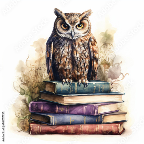 owl on a stack of books