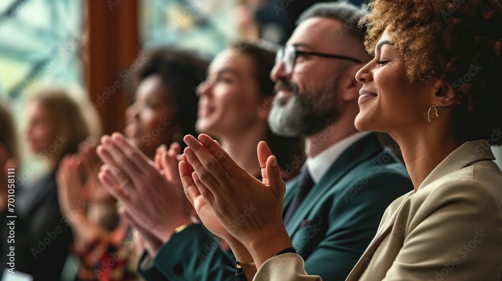 Target growth, finance team and diversity of business group clapping for support and happiness. Company success. Generative AI Target growth, finance team and diversity of business group clapping for support and happiness. Company success. Generative AI