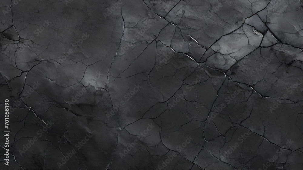 Black stone grunge background, dark grey rock texture with cracks, cracked concrete 3D texture, natural slate texture with pattern,  - obrazy, fototapety, plakaty 