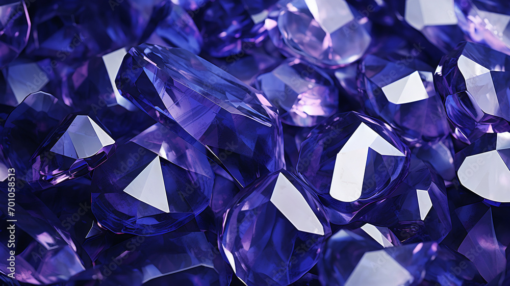 Deep blue violet amethyst crystal, beautiful purple jewels for jewelry and luxury product, violet diamond and colored glass