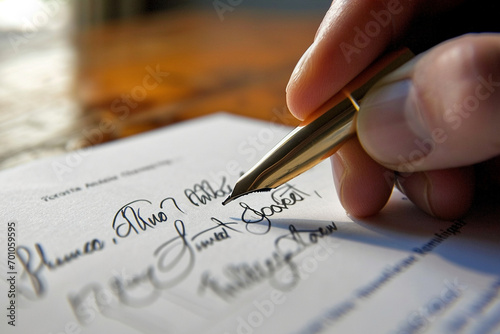 With pen in hand, parties involved affix their signatures, solidifying the legal bond between them photo