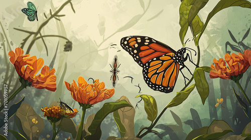 Sequential illustration on lifecycle of butterfly, AI Generated