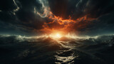 Epic landscape, rays of light through the clouds, cinematic
