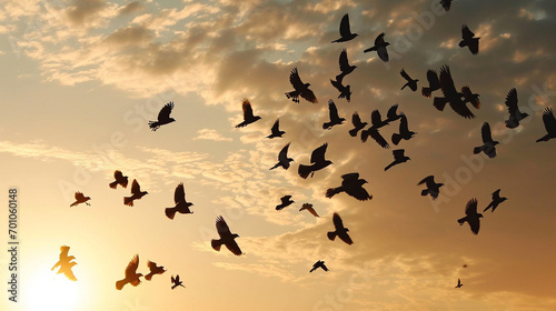 Birds flying freely in clear, unpolluted sky, AI Generated