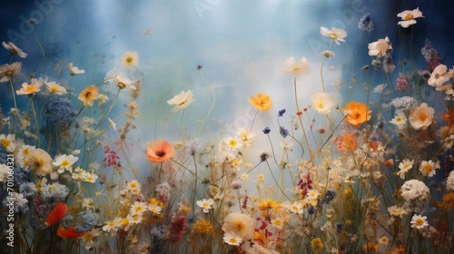 A dreamy arrangement of wildflowers creating a visually stunning floral background. © Khan