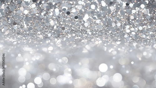Silver sparkles and glitters, metalic sequins, blurry bokeh of gold rain picture, shiny, very bright, abstract silver background texture photo