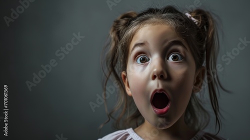 A portrait of impressed, speechless young girl with Shocked an open mouth staring, I can't believe it's isolated in Studio background, Free copy Space photo