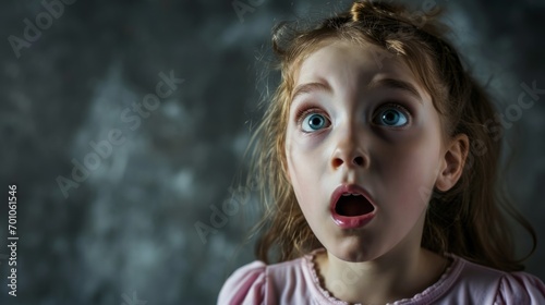 A portrait of impressed, speechless young girl with Shocked an open mouth staring, I can't believe it's isolated in Studio background, Free copy Space