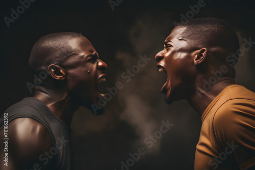two men screaming at each other, two men screaming, having a fight, being mad at each other, heated discussion