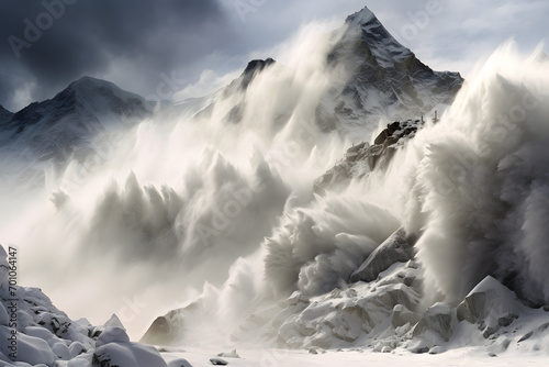 avalanche, big avalanche in mountain region, himalaya avalanche, snow storm, snow, storm