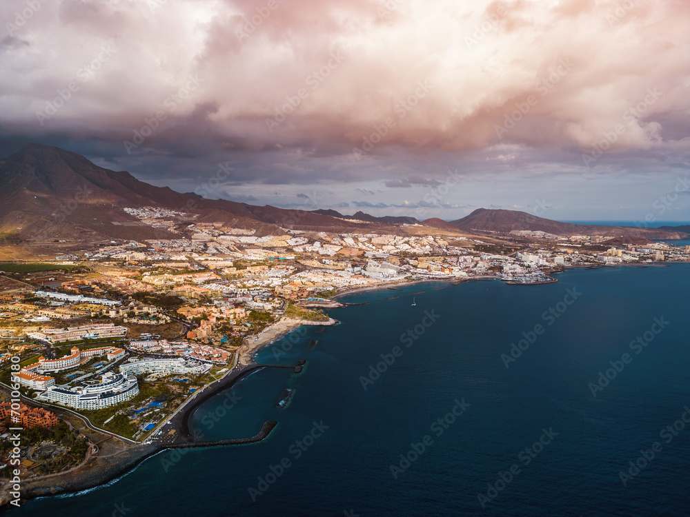 luxury hotels and resorts of ocean shore with blue water, Tenerife, Canary