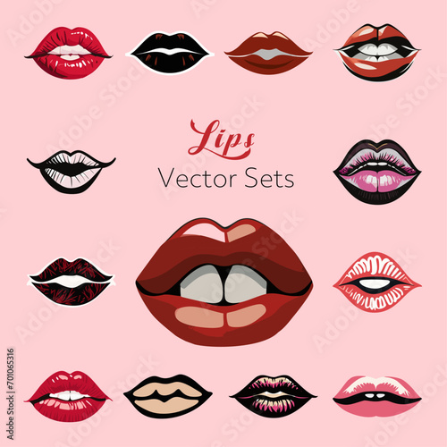 lips set. Lips vector bundle. Vector illustration of sexy doodle woman's lips. Lips tracing. Female mouth. Lip kiss vector. 