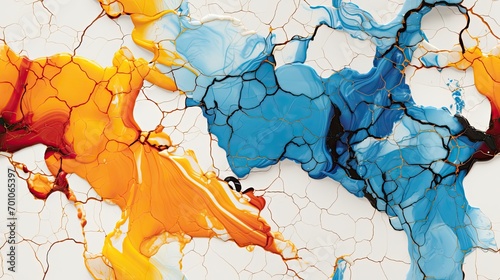 Colorful Marbled Ink Abstract on Cracked Surface