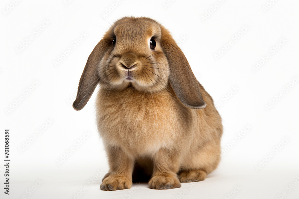 Holland Lop Rabbit sitting on a white background. Animal front portrait. Holland Lop Rabbit sitting on a white background. Animal front portrait.