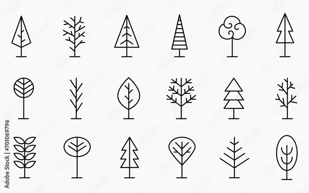 Tree Line Icon Set. Vector Logo Shapes Collection